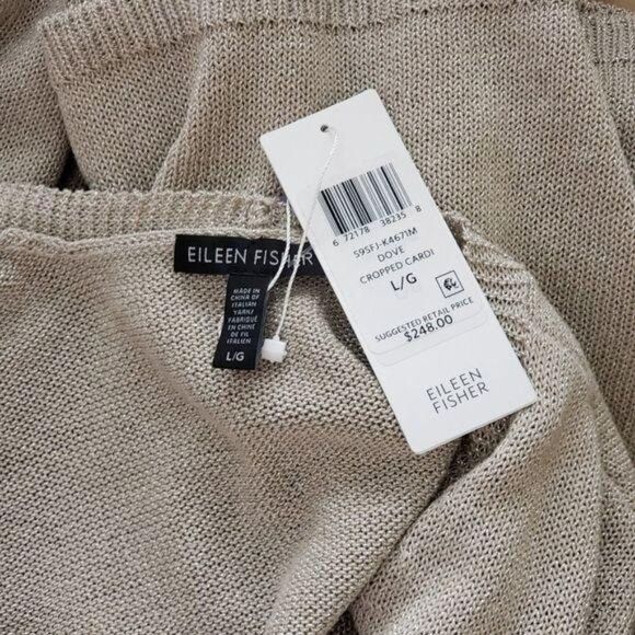 EILEEN FISHER Cropped Open Front Cotton Cardigan Metallic Women's Size Large - Picture 9 of 11